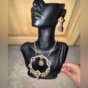 Fusion Piece in Paachi Kundan in Elegant Multicolor Necklace and Earring Set